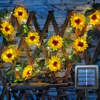 Солнечные Светодиодные фонари Наружные садовые фонари Имитация цветка Подсолнуха, сказочные гирлянды, водонепроницаемые для украшения свадебной вечеринки