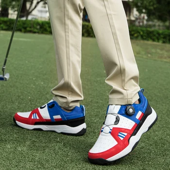 Мужские кожаные водонепроницаемые ботинки для гольфа, нескользящие кроссовки для гольфа без шипов, кроссовки для начинающих, тренировочные кроссовки для гольфа, Женская спортивная обувь для гольфа, Новая Изображение 2