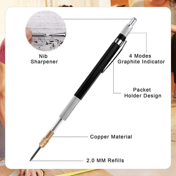 1 комплект столярных карандашей, механических карандашей, набор карандашей для деревообработки со встроенной заточкой для карандашей Изображение 2