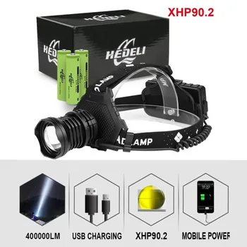 4000 ЛМ XHP90.2 Светодиодные фары XHP90 Высокой Мощности Головной фонарь USB 18650 USB Перезаряжаемый Головной фонарь XHP70 XHP50.2 Zoom Headlamp