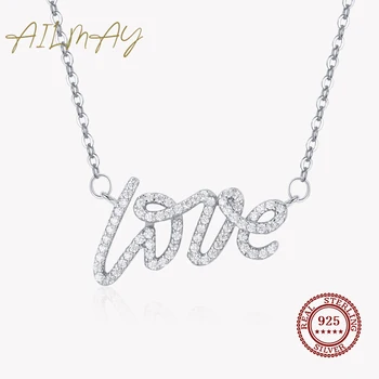 Ailmay, аутентичное серебро 925 пробы, Элегантное Ожерелье с подвеской в виде любовного письма CZ для женщин, Свадебные украшения для помолвки