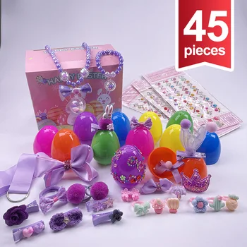 ярко-розовые фиолетовые пасхальные украшения своими руками, открывающиеся яйца, декоративные наклейки на шпильки, детское мультяшное кольцо, набор игрушек для яиц для девочек, подарок Изображение 2