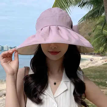 Летняя солнцезащитная шляпа с пустым верхом Для Женщин, солнцезащитный крем с широкими полями, защита от ультрафиолета, Складные кепки для путешествий на пляж, Модные шляпы Изображение 2