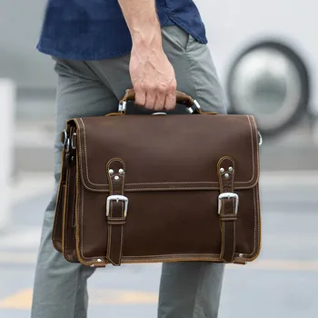 Многофункциональный винтажный кожаный мужской портфель для ноутбука, сумка для ПК с диагональю 15,6 дюйма, 3 вида использования, мужская сумка через плечо, большой рюкзак из натуральной кожи Изображение 2