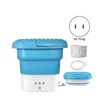 Синяя стиральная машина, Мини-Складная стиральная машина Комбинированная с небольшой складной сливной корзиной, штепсельная вилка США Изображение 2
