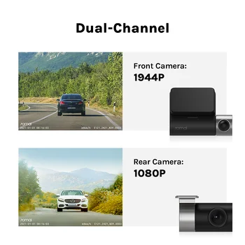 70mai A500S-1 Регистратор Автомобильный видеорегистратор Фронтальная камера A500S-1 1944P Ночного видения 70mai Dash Cam Pro Plus Встроенный GPS Поддержка Wi-Fi Задняя камера Изображение 2