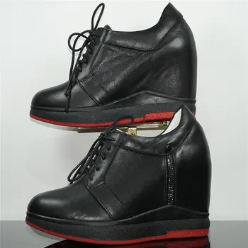 Модные кроссовки, женские туфли на танкетке из натуральной кожи на шнуровке, Вулканизированная обувь на высоком каблуке, Женские туфли-лодочки на платформе с круглым носком, повседневная обувь