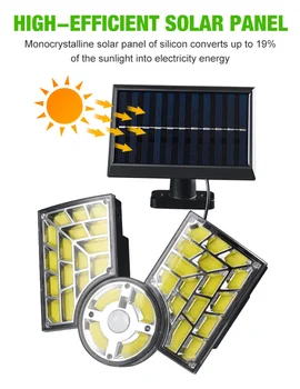 Солнечные фонари Наружный светодиодный настенный светильник с регулируемыми головками, защитный прожектор, водонепроницаемый, с режимами работы