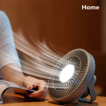 Вентилятор-охладитель Воздуха для Кемпинга на открытом Воздухе со светодиодной Лампой, Дистанционное Управление USB, Перезаряжаемый Потолочный Вентилятор с 3 Передачами, Настенный Вентилятор-Серый