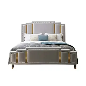 Высококачественное изголовье бархатной кровати с позолотой из нержавеющей стали, современная спальня, эксклюзивный дизайн, Роскошный каркас кровати королевского размера