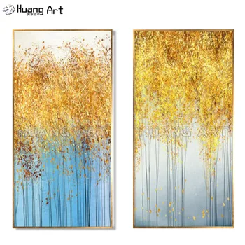 Команда высококвалифицированных художников Напрямую поставляет Высококачественную Абстрактную золотую картину с Цветным Деревом и Пейзажем маслом Ручной работы