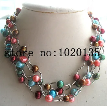 ВАУ! 5 нитей пресноводного жемчуга многоцветное ожерелье в стиле барокко 6-7 мм 16 