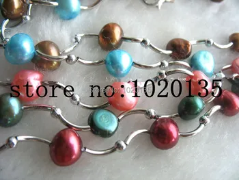 ВАУ! 5 нитей пресноводного жемчуга многоцветное ожерелье в стиле барокко 6-7 мм 16 