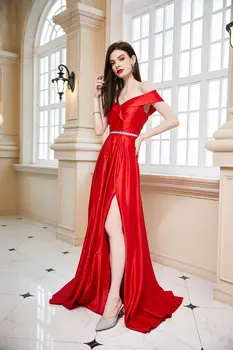 2023 Красные Атласные Платья Подружек Невесты для Женщин с Открытыми Плечами, Сексуальное Вечернее Платье для Выпускного Вечера, Винтажное Элегантное Вечернее Vestidos, Бальное Платье