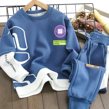 Костюм для мальчиков 2022, весенне-осенний модный детский свитер, Спортивный костюм-двойка, брюки для мальчиков среднего и большого размера