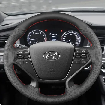 Для Hyundai Sonata 9 2015-2017 (4-спицевый) Индивидуальный нескользящий прочный кожаный чехол на руль, сшитый вручную, Аксессуары для интерьера