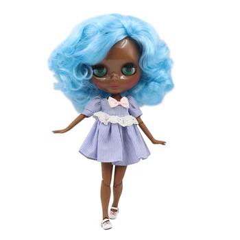 Кукла ICY DBS Blyth 1/6 bjd с супер черной кожей, ярко-голубыми вьющимися волосами и стеклянным лицом, обнаженным телом joint body BL6203