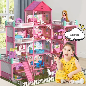 Миниатюрный кукольный домик своими руками, Большой Дом для детей, строительные наборы, Кукольный дом, мебель для кукол, детские игрушки, подарок на День рождения, Рождество