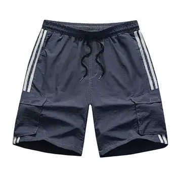 Широкие пляжные шорты, Двухслойные мужские Шорты с эластичной резинкой на талии и боковыми полосками, Короткие брюки
