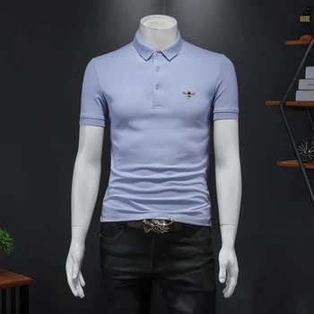 Европейская высококачественная цветная футболка-поло little bee Bmbroidered, Мужская летняя модная Повседневная футболка Paul с короткими рукавами и отворотом, мужской топ
