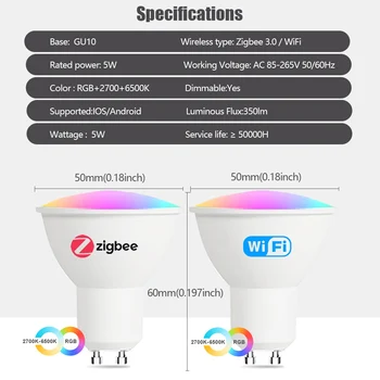 eWeLink GU10 Smart Zigbee Wifi Светодиодные Лампочки 5 Вт GU10 RGB CW WW Прожекторная Лампа Для Alexa Google Яндекс Алиса Smartthings 1-6 шт. Изображение 2