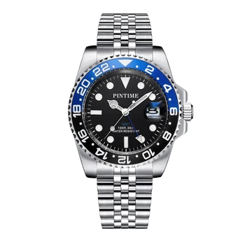 Мужские Роскошные Часы из Нержавеющей Стали 316L GMT Watch для Мужчин с Керамическим Безелем, Юбилейный Браслет, Японские Кварцевые Наручные Часы, Светящиеся Изображение 2