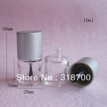 200 шт./лот, 10 мл, пустая бутылка для лака для ногтей, прозрачная бутылка для эмали для ногтей с серебряной крышкой, стеклянная бутылка для ногтей 10 куб. см с крышкой для щетки Изображение 2