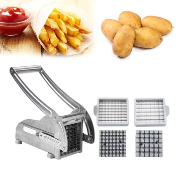 Измельчитель картофеля фри для нарезки овощей из нержавеющей стали, Машина для нарезки кубиками, 2 лезвия с разным количеством отверстий Изображение 2