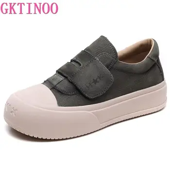 GKTINOO/2023 Удобная обувь ручной работы из 100% натуральной кожи с круглым носком, Женские кроссовки на плоской платформе, увеличивающие рост