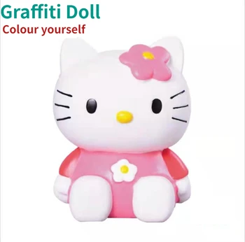 Hello Kitty Tiktok Горячая раскраска Sanrio, кукла без гипсовой эмали, Мелодия, белый эмбрион, ручная раскраска, игрушки-раскраски, подарок для детей Изображение 2