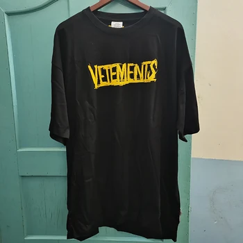 Футболка с вышивкой логотипа Vetements Для мужчин и женщин 1:1, высококачественная футболка Vetements в стиле Харадзюку, Большая черная футболка из 100% хлопка