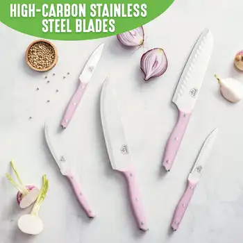 Набор ножей для столовых приборов из нержавеющей стали, 5 шт., розовый Изображение 2