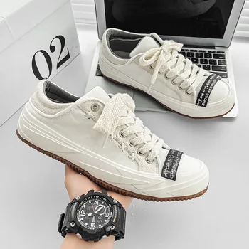 2023 Новая Летняя Белая Парусиновая Обувь для Мужчин, Высококачественная Модная Дышащая Вулканизированная обувь, Дизайнерская Мужская Обувь Tenis Masculino Изображение 2