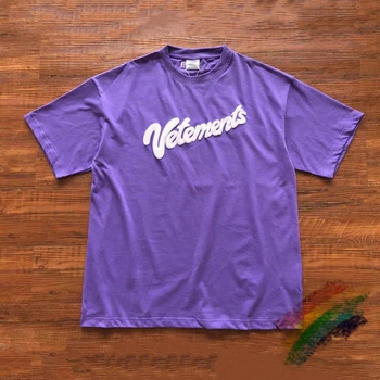 Фиолетовая футболка с логотипом из пеноматериала Vetements Для Мужчин и Женщин 1: 1, Повседневная футболка из плотной ткани Лучшего качества, Топы, тройники
