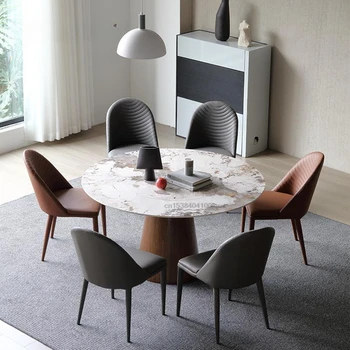 Современный минималистичный Мраморный Вращающийся стол Для маленькой квартиры, Практичный Круглый обеденный стол из массива дерева с поворотным столом для гостиной