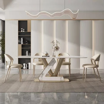 Современный обеденный стол с 6 стульями На золотой основе, Журнальный обеденный стол в Скандинавском стиле, Роскошный обеденный стол Mesas De Jantar