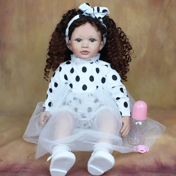 24-дюймовая Кудрявая кукла Реборн для девочек с кольтом, реалистичные светлые девочки, детские, уже готовые, 3D окрашенные, набор игрушек для девочек, подарки на день рождения Изображение 2