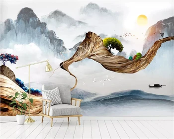beibehang Модные обои на заказ современный минималистичный абстрактные линии чернильный пейзаж мрамор обои в китайском стиле домашний декор Изображение 2