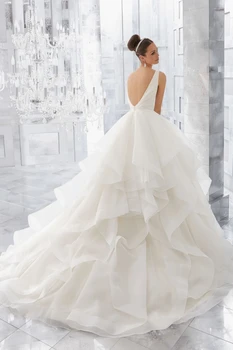 15029# Элегантное кружевное свадебное платье со шлейфом, Простой V-образный вырез, перекрещивающиеся бретельки, трапециевидное Свадебное платье на пуговицах с открытой спиной, свадебное платье для новобрачных