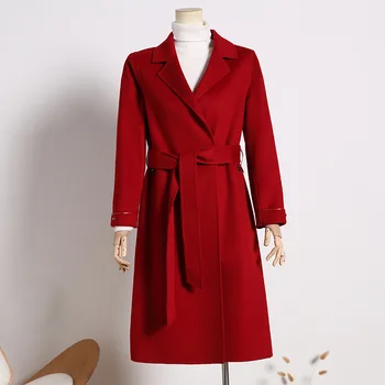 OC000245 # Осенне-зимнее кашемирово-шерстяное двустороннее пальто для женщин средней длины, прямое шерстяное пальто в китайском стиле с запахом