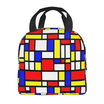 Красочная сумка для ланча с геопринтом, Геометрическая лоскутная модная коробка для ланча, Пляжная Портативная сумка-тоут, сумки для еды, сумка-холодильник с принтом Изображение 2