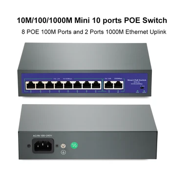 AZISHN 8-Портовый сетевой коммутатор POE 48-52 В с 10/1000 Мбит /с IEEE 802.3 af/at Ethernet IP-камера видеонаблюдения Беспроводная точка доступа Система безопасности Изображение 2