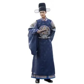 Мужское платье Hanfu с вышитым драконом династии Мин и круглым вырезом в стиле пары красного цвета может использоваться в качестве китайского свадебного платья для мужского банкета