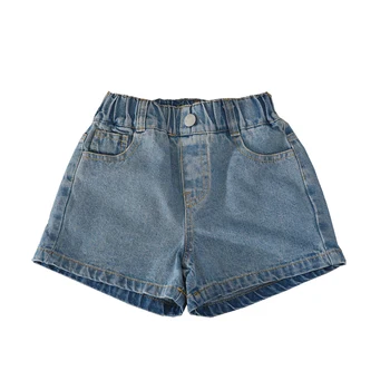 Модные Шорты для мальчиков, Джинсы, Хлопковые детские шорты с эластичной резинкой на талии, Светло-голубые джинсовые Короткие штаны, Однотонные шорты для малышей 4, 6, 8, 12 лет