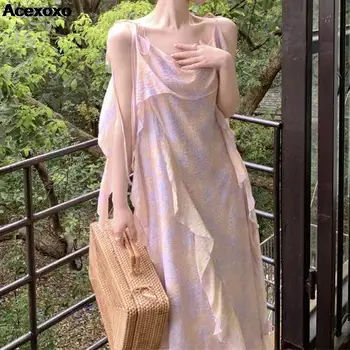 Летнее новое женское модное французское цветное платье с V-образным вырезом, темпераментное платье без бретелек, без рукавов