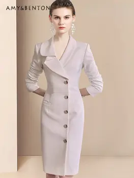 2023, Весенне-осенняя высококачественная деловая одежда, Белый костюм, Модное Элегантное облегающее платье-футляр, Однобортное платье
