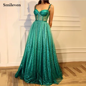 Smileven, Зеленое Блестящее платье для выпускного вечера Трапециевидной формы, Элегантное вечернее платье с блестками, Корсетные вечерние платья длиной до пола