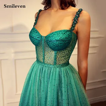 Smileven, Зеленое Блестящее платье для выпускного вечера Трапециевидной формы, Элегантное вечернее платье с блестками, Корсетные вечерние платья длиной до пола Изображение 2