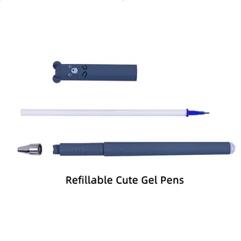 60 шт., милые ручки с мультяшными животными, стираемая ручка 0,35 мм, сменные стержни, моющаяся ручка, гелевая ручка для канцелярских принадлежностей Kawaii для школьников Изображение 2