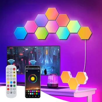 Smart WIFI APP RGB Шестигранный Настенный Светильник LED Panel Gaming Light Music Sync Сотовые Панели Шестигранные Светильники для Спальни Игровой Комнаты